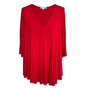 Green Envelope Red V-Neck 3/4 Sleeve Women's Knit Top, Size 1X